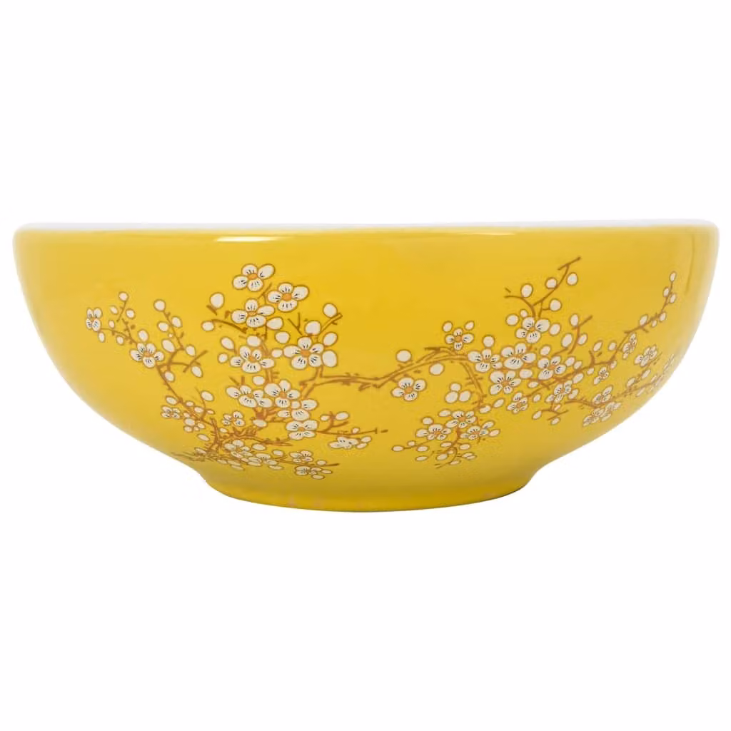 Lavabo da Appoggio Bianco e Giallo Rotondo Φ41x14 cm Vetroceramica