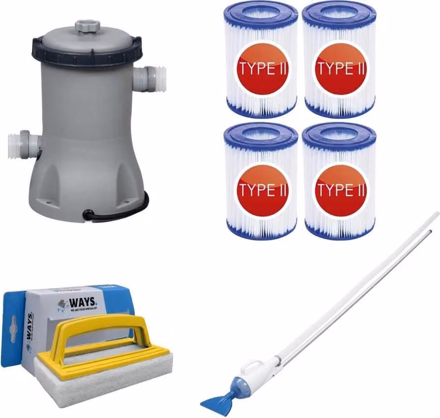 Bestway - Aspiratore per piscina AquaCrawl & pompa filtro 2006 L/u & 4 filtri tipo II & spazzola WAYS