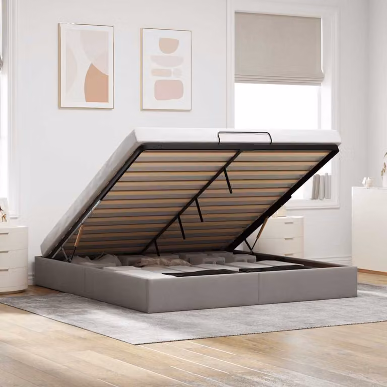 Struttura Letto con Contenitore a Sollevamento vidaXL, Colore Tortora, L/P: 200 x 200 cm