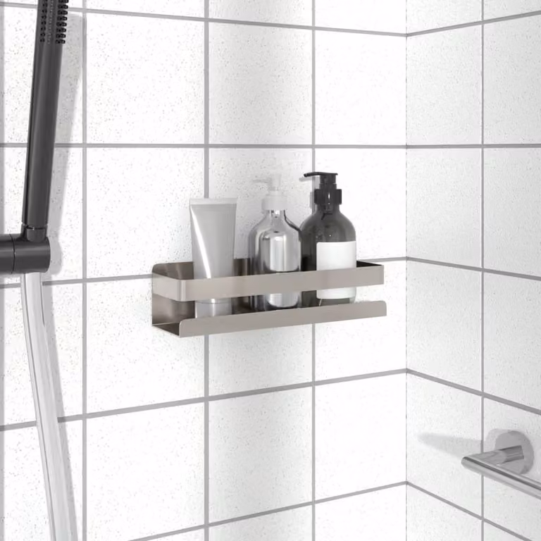 vidaXL Mensola per Doccia in Acciaio Inox 304 Spazzolato Argento L: 23 cm, P: 6,5 cm, H: 6 cm