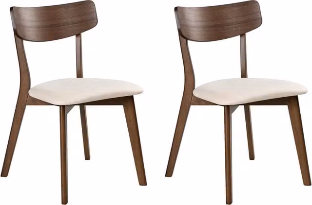 Set di 2 sedie da pranzo Struttura in legno di caucciù marrone scuro Seduta in tessuto bianco sporco senza braccioli Design retrò