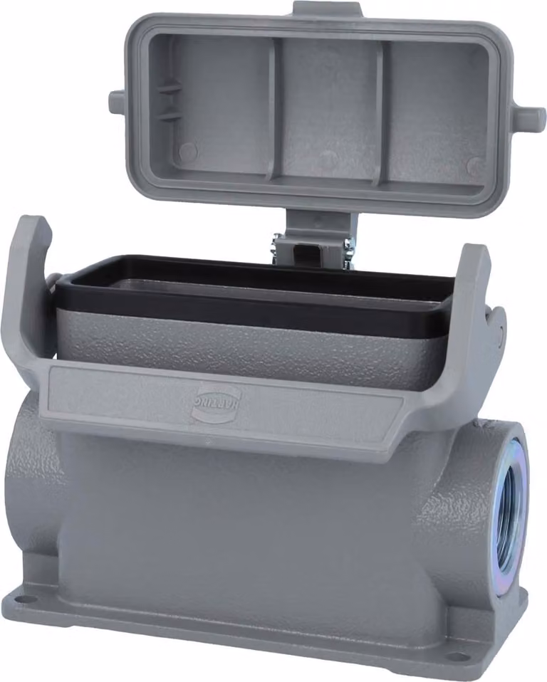 HARTING Han 16B Alloggiamento base alto, 2xM25 uscita cavo laterale, con 1 staffa longitudinale con cappuccio protettivo in plastica - 1 pezzo