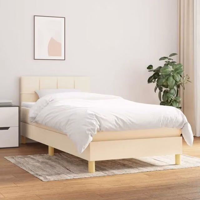 Letto Ibrido vidaXL con Giroletto a Molle e Materasso in Tessuto Beige e Bianco L/P/H: 90 x 190 x 4 cm