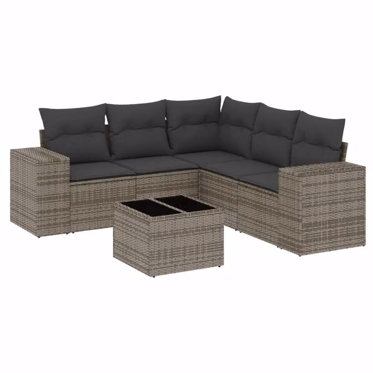 Set Divano da Giardino 6 pz con Cuscini Grigio in Polyrattan