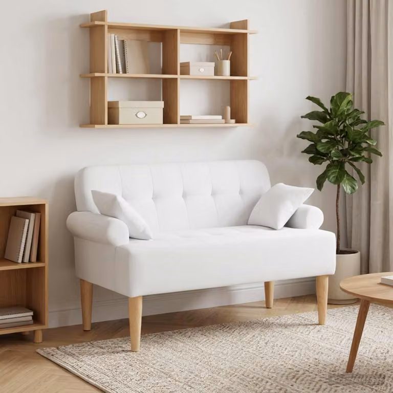 Loveseat vidaXL in velluto bianco con bottoni imbottiti, L: 120 cm, P: 65 cm, H: 79 cm
