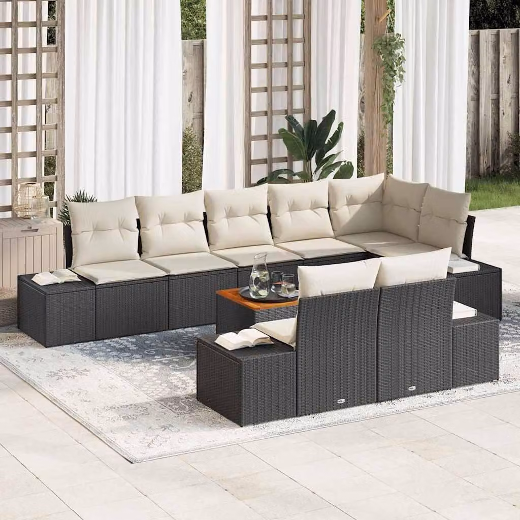 Maison Exclusive - Set Divano da Giardino con cuscino 9 pcs Nero Poly Rattan