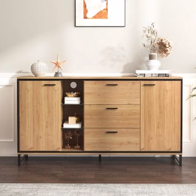 Credenza con 3 cassetti; 160x40x85 cm; truciolare; naturale
