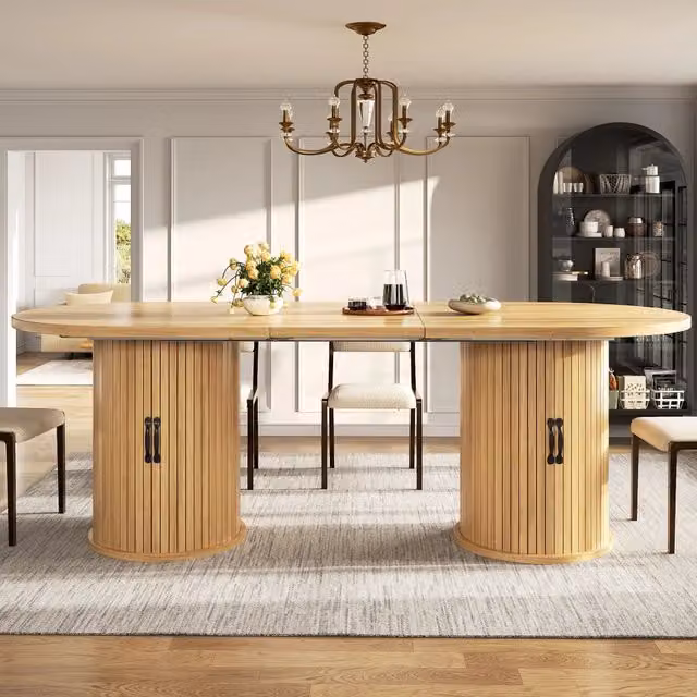 Tavolo da pranzo allungabile in MDF e metallo, 150-190 x 80 x 75 cm, piano naturale