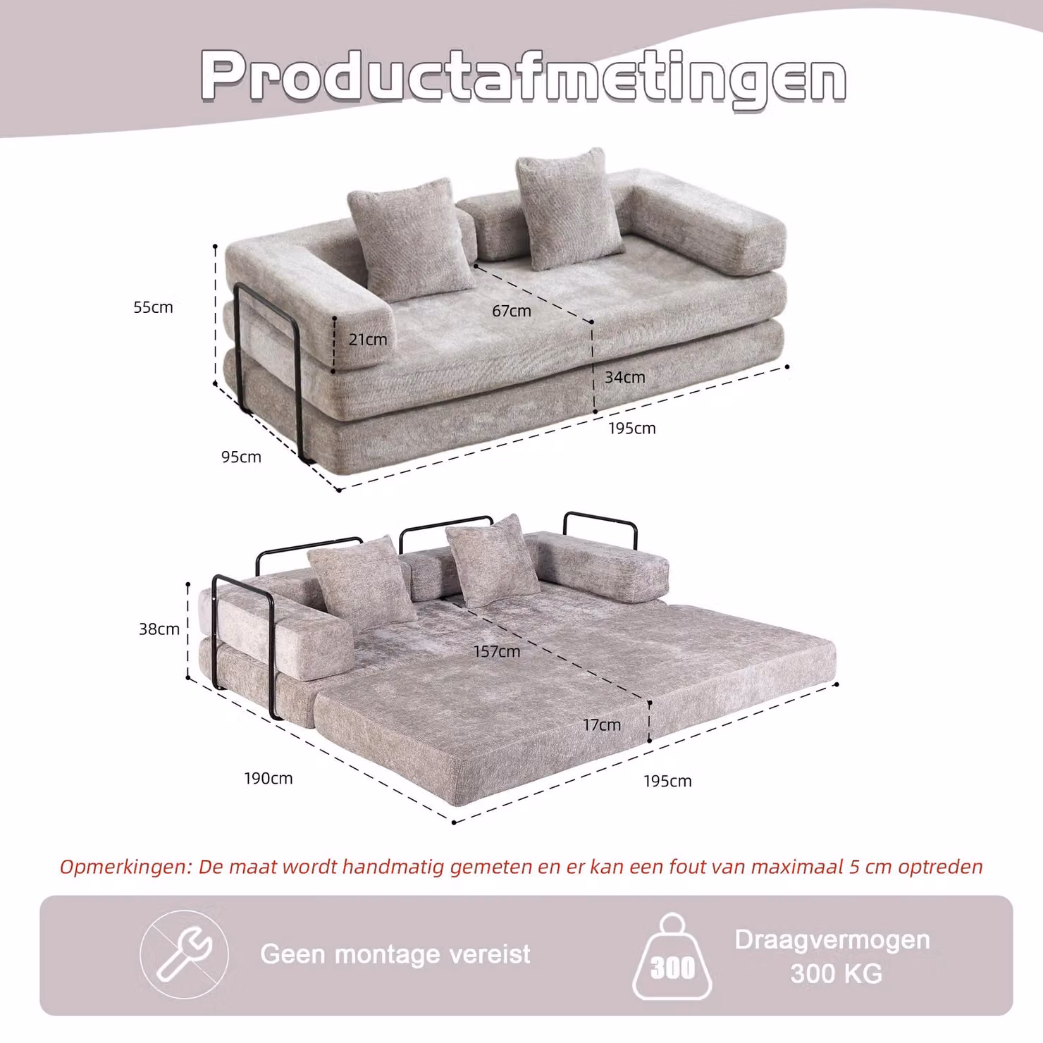 Divano letto - Divano trasformabile 2 in 1 - Stile moderno - Struttura in metallo - Rivestimento in tessuto - Ideale per il soggiorno - Colore grigio chiaro