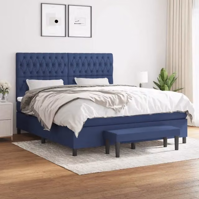 Letto Ibrido con Giroletto a Molle e Materasso vidaXL, Colore Blu e Bianco, L/P: 180 x 200 cm