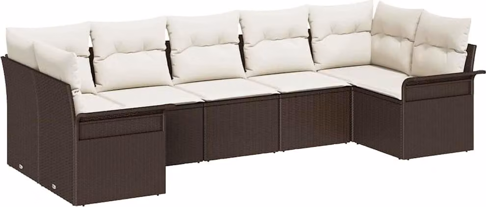 Set Divano da Giardino con cuscino 7 pcs Marrone polyrattan