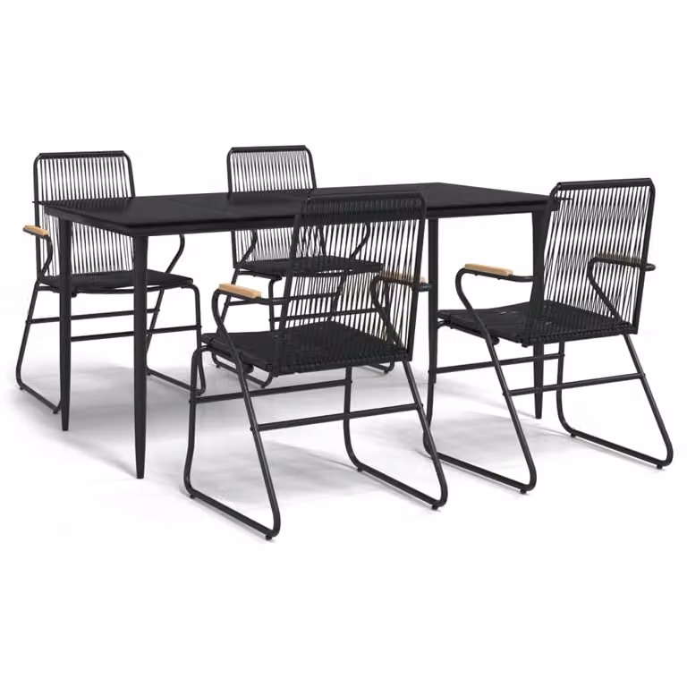 Set da Pranzo da Giardino 5 pz Nero in Rattan PVC