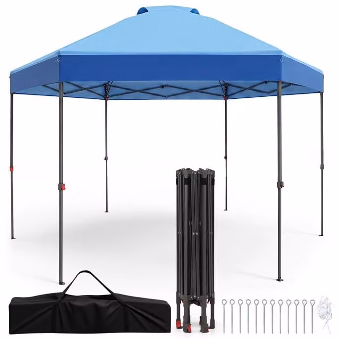 KOMFOTTEU, gazebo pop-up da giardino, 3,6 x 3,6 m, impermeabile (blu). Tenda pieghevole per feste con altezza regolabile, struttura in metallo, protezione solare, borsa per il trasporto, ideale per picnic, feste, campeggio, barbecue