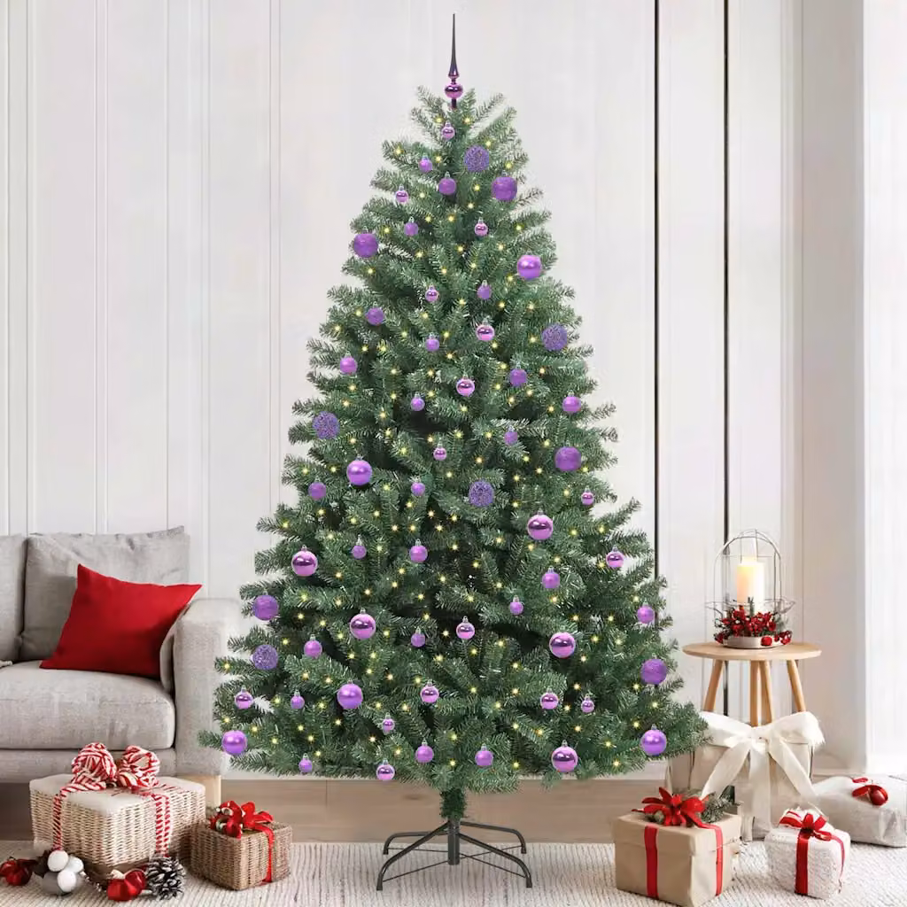Albero di Natale Artificiale Moderno vidaXL Verde con Luci LED Warm White in PVC e Metallo – 1