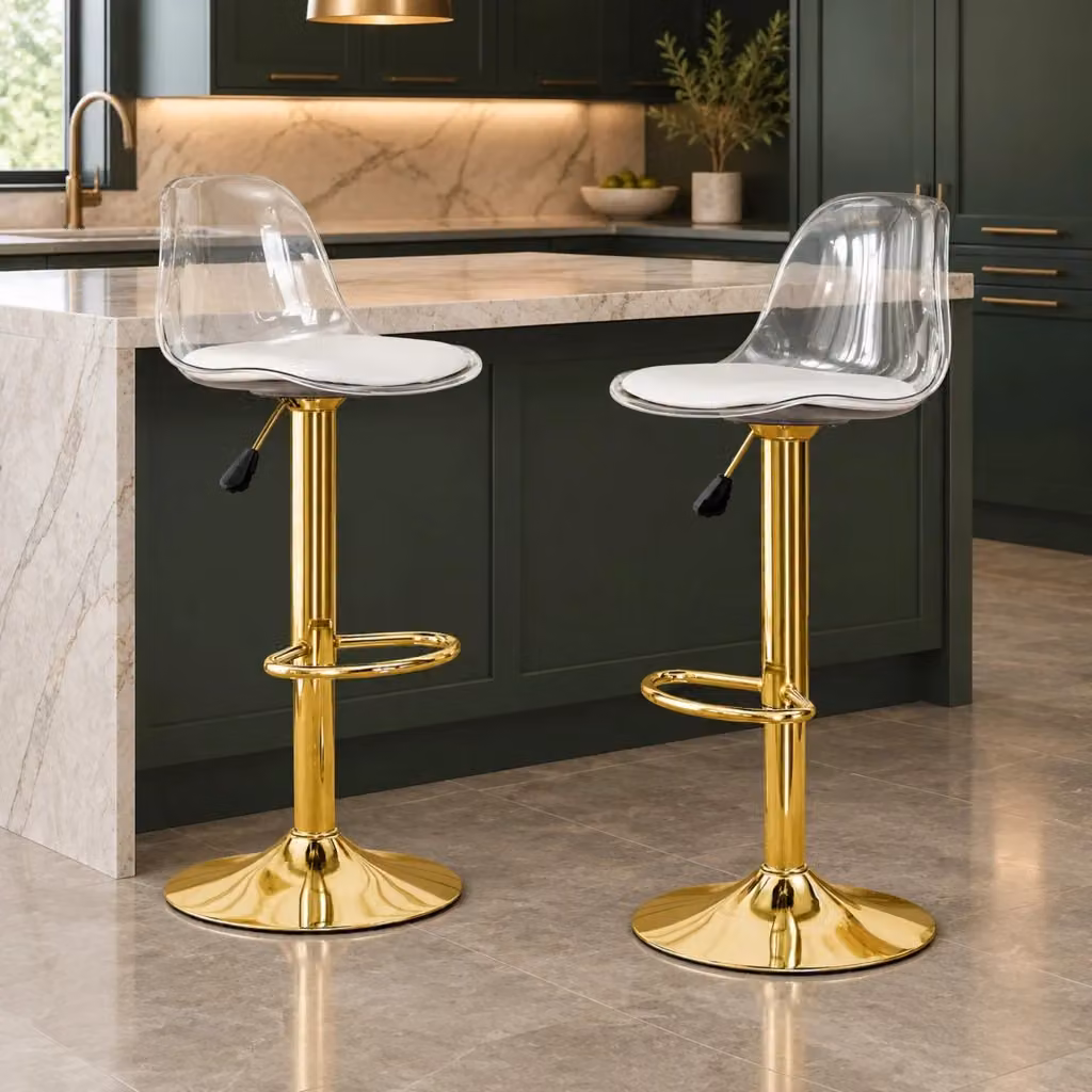 Set di 2 sgabelli da bar MIVRAY moderni con schienale trasparente e struttura dorata, girevoli a 360° e regolabili in altezza – 2