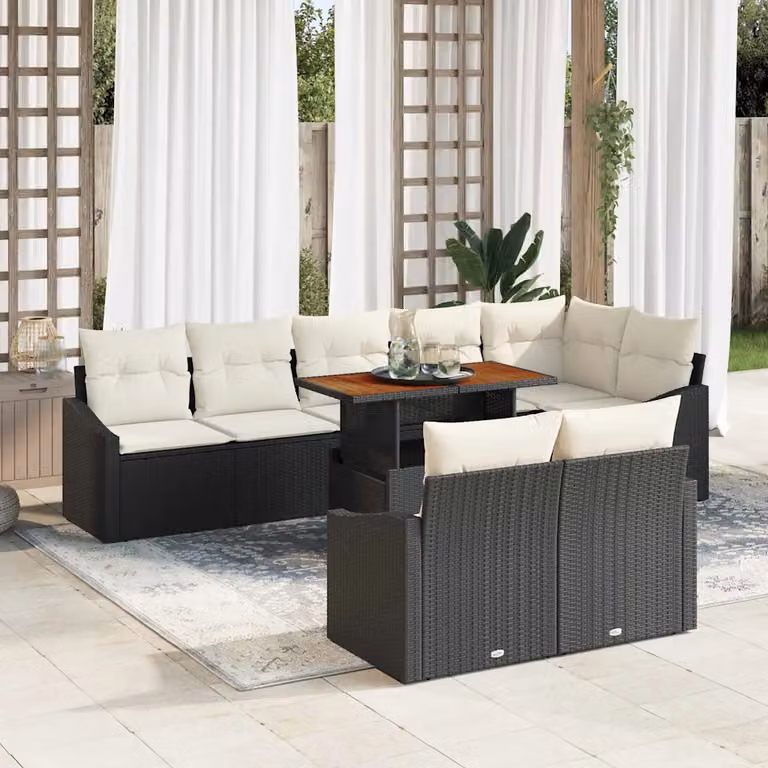 vidaXL Set Divano da Giardino 9 pz in Polyrattan con Cuscini Nero e Beige