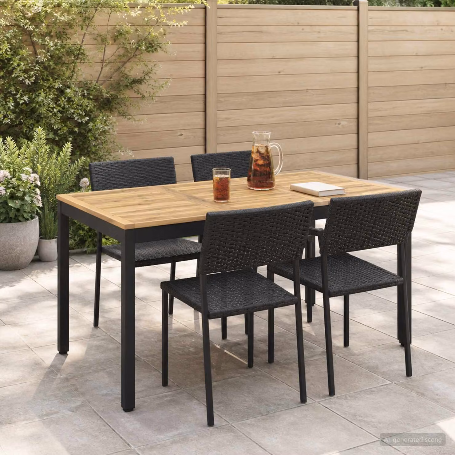 vidaXL Tavolo da giardino rettangolare in legno di acacia bianco e nero L: 141 cm, P: 80,5 cm, H: 75 cm