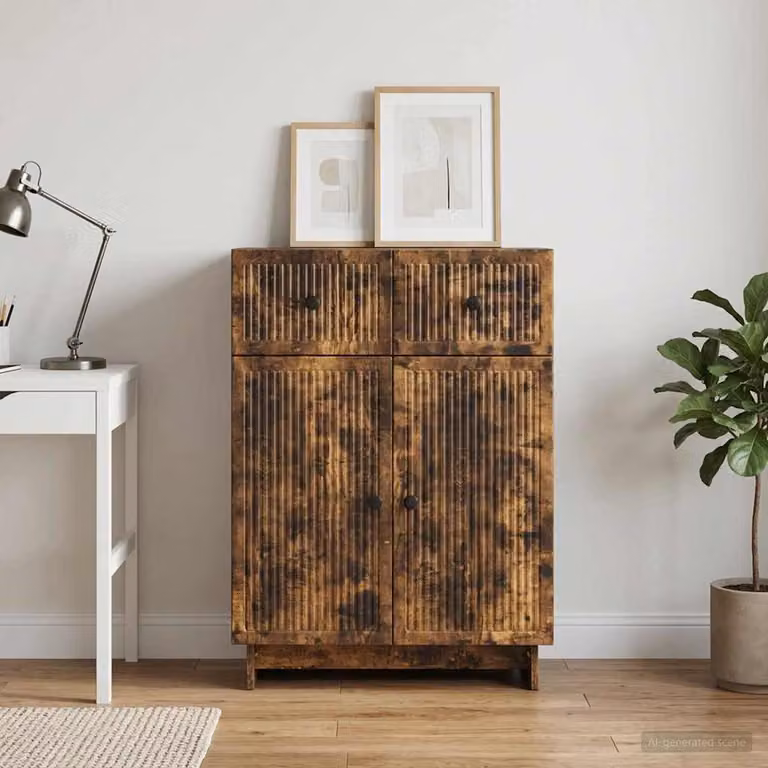 Credenza moderna vidaXL in legno e metallo color rovere fumo L 66 cm x P 34,5 cm x H 90 cm