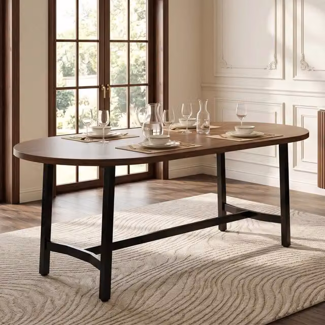Tavolo da pranzo moderno Mivray per 6-8 persone con piano in MDF laminato color noce e gambe in metallo, L: 180 cm, P: 80 cm, H: 76 cm