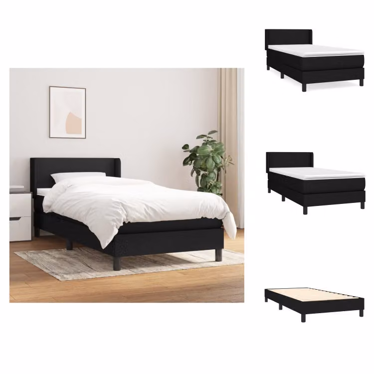 vidaXL Letto a molle con materasso nero 100x200 cm in tessuto - Letti e strutture letto