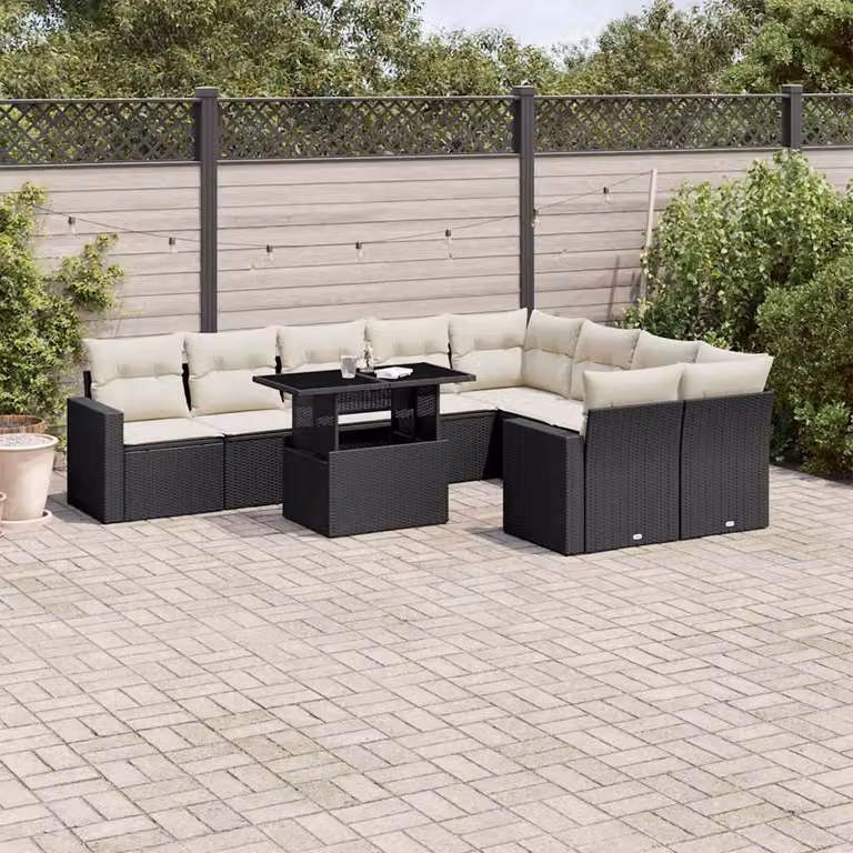 vidaXL Set Divani da Giardino a L con Cuscini, Polyrattan e Acciaio, Nero e Bianco