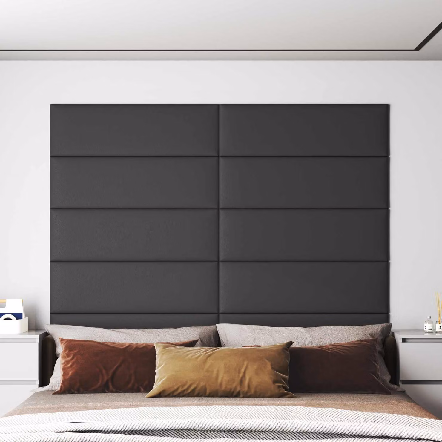 Set di 12 pannelli testiera da parete vidaXL in tessuto grigio, L: 90 cm, H: 30 cm