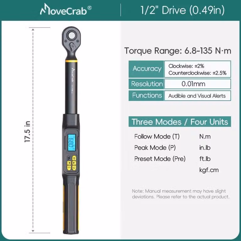 Chiave dinamometrica, misura di alta precisione, design compatto, 6,8-135N.m