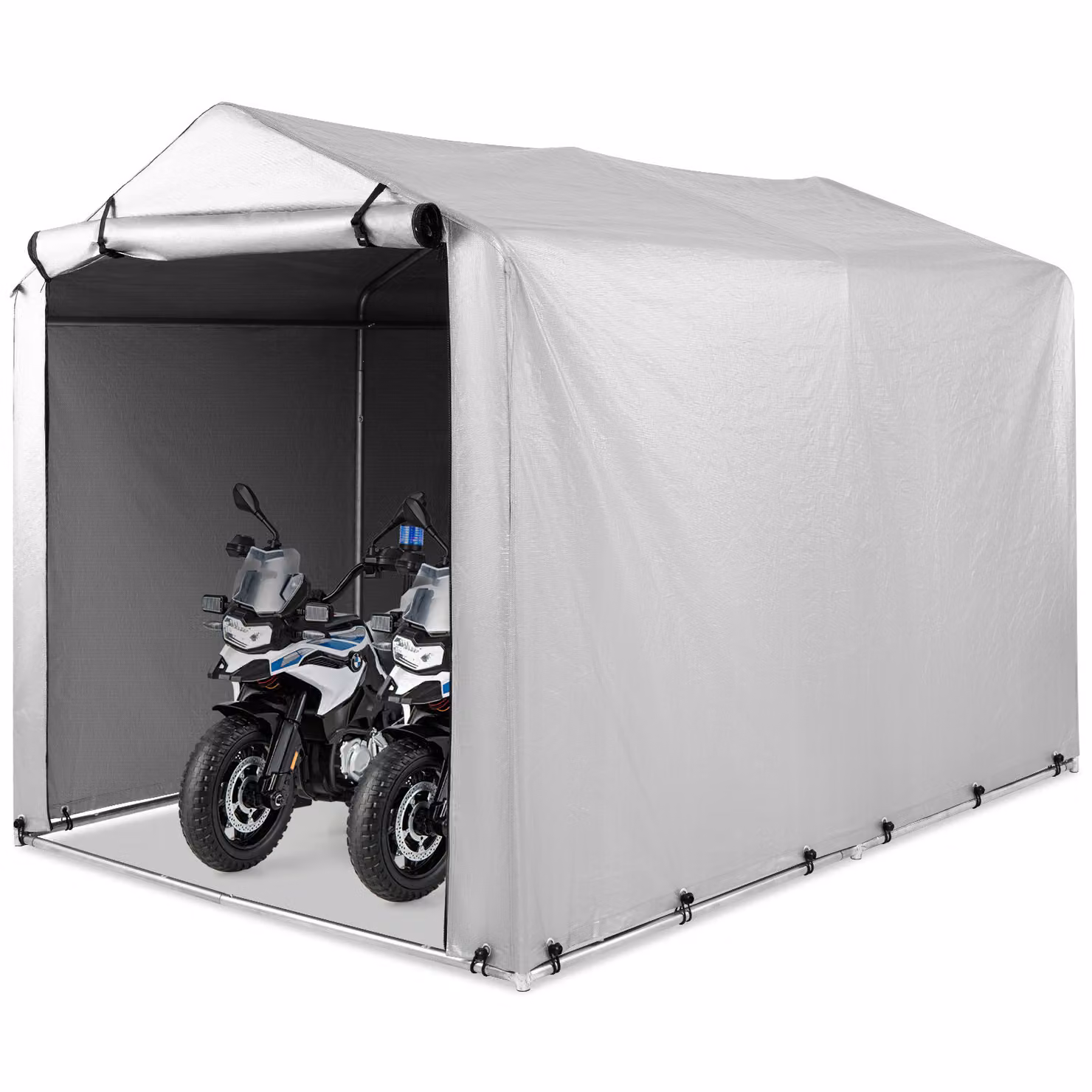 Tenda da garage COSTWAY 160 x 218 x 164 cm, capannone impermeabile con struttura in metallo e porta a zip avvolgibile (grigio argento)