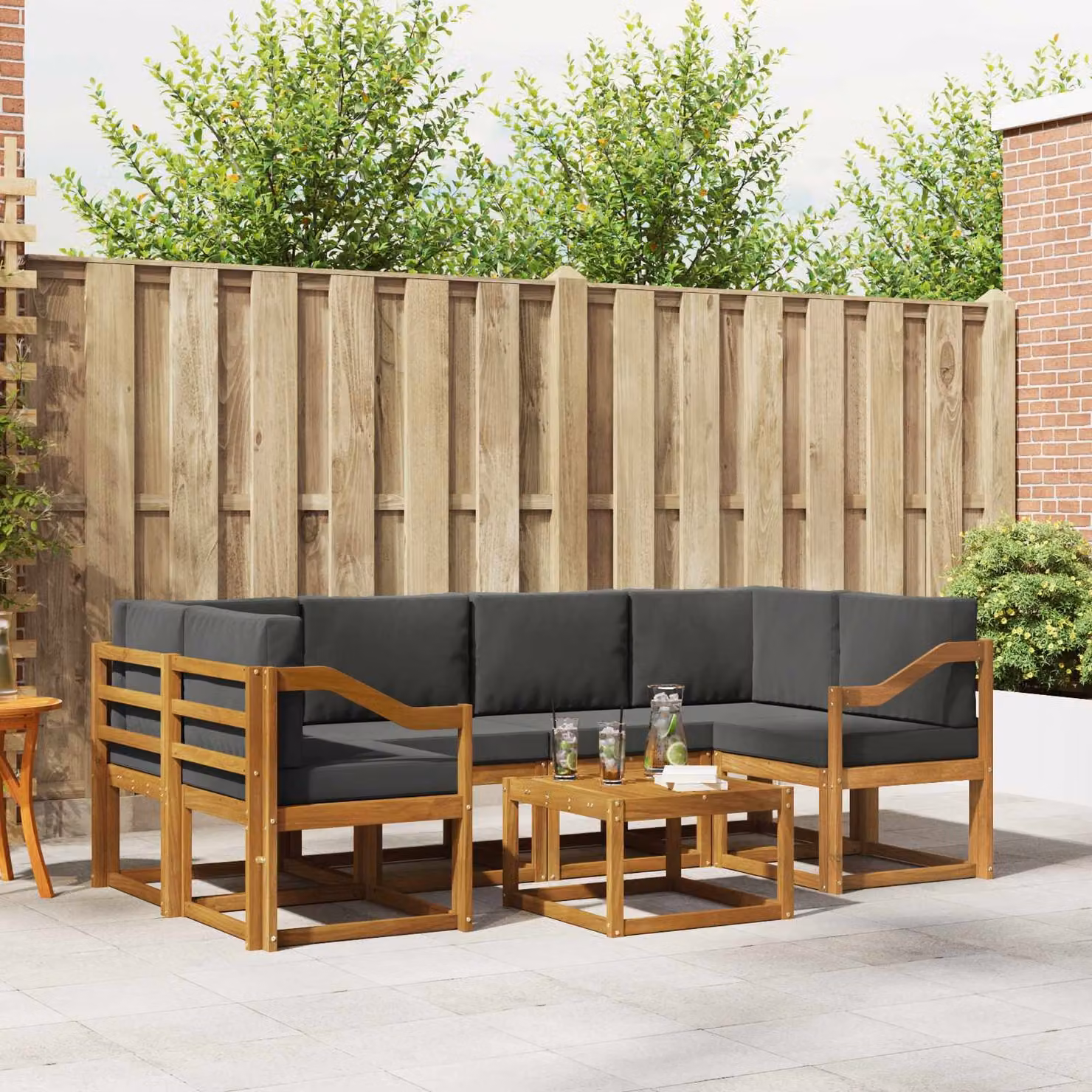 Set di divani da esterno vidaXL 7 pz in legno di acacia con cuscini, colore marrone e antracite