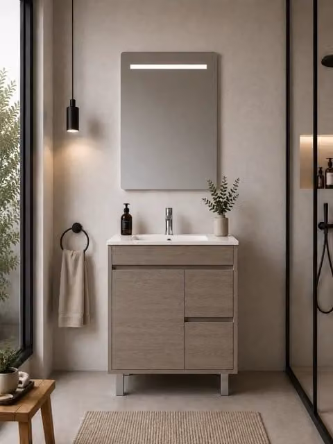 Mobile bagno con lavabo ORIGENBATH ISQUIA senza specchio 60x45 cm rovere smoky