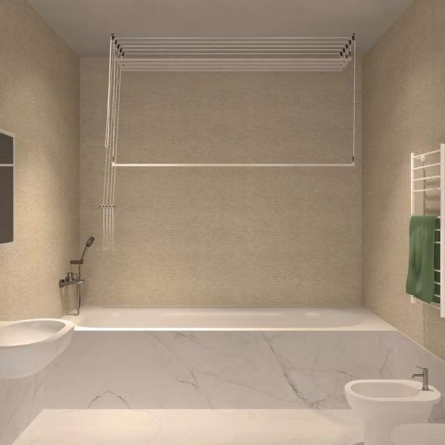 Stendibiancheria da Soffitto Salvaspazio Stendinik Bianco con 5 Aste da 150 cm e Altezza Soffitto: 320 cm