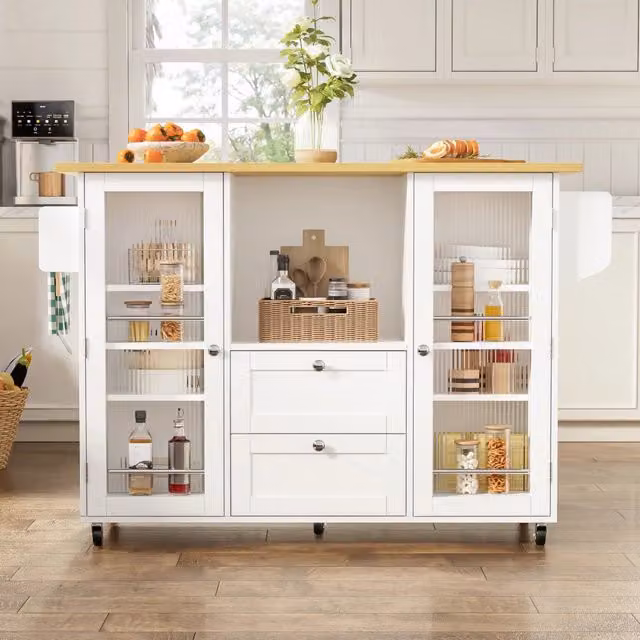 Carrello da cucina moderno con piano pieghevole ed estensibile, bianco, L/P/H: 120 x 45 x 92 cm