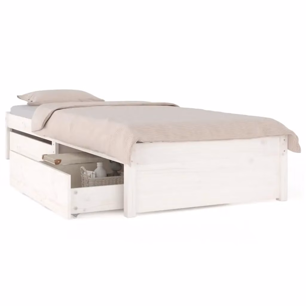 vidaXL Giroletto in Legno di Pino Bianco con Cassetti L/P/H: 80 x 190 x 31 cm – 2