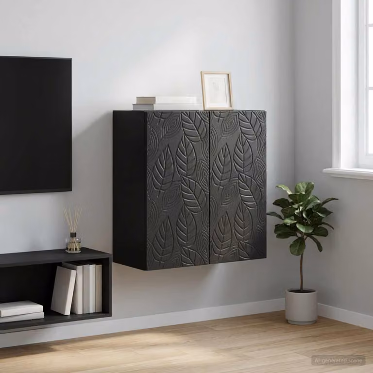 vidaXL Mobiletto a muro moderno in MDF nero con ante a battente e ripiani interni L/P/H: 59 x 31 x 60 cm