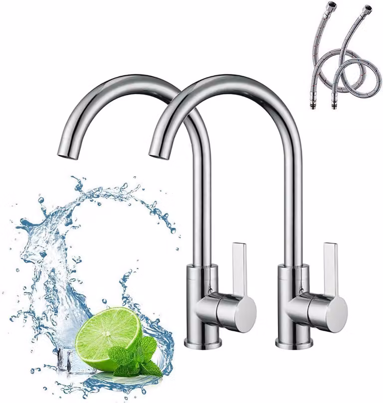 2 rubinetti per lavabo, in ottone massiccio, con cartuccia in Vetroceramica