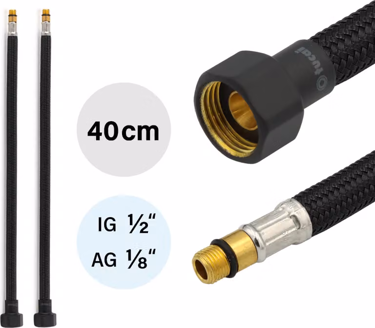 2x tubo flessibile DN8 IG 1/2"-M10x1 400mm nero e nero opaco