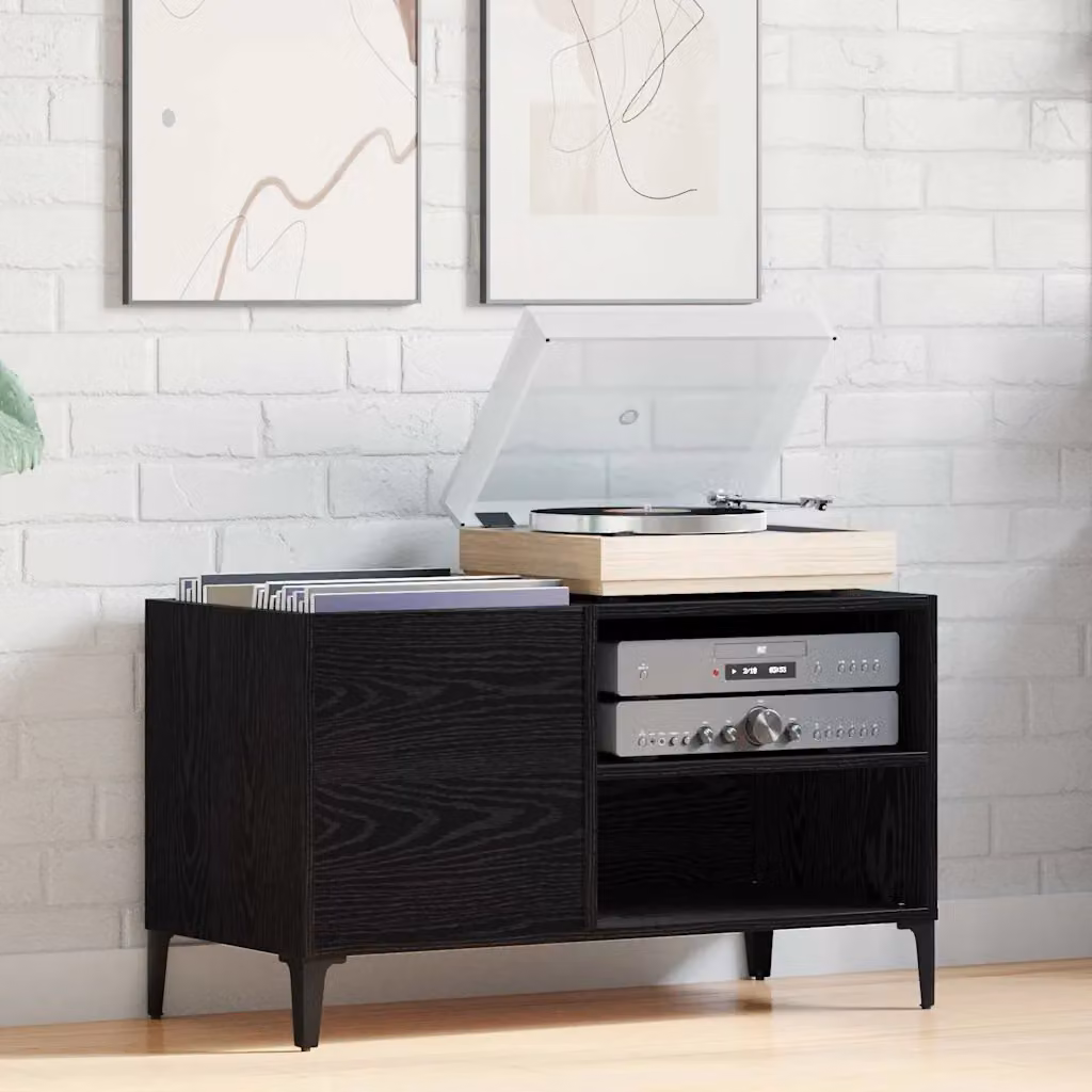 vidaXL Mobile porta vinili Rovere Nero L: 84,5 cm, P: 38 cm, H: 48 cm