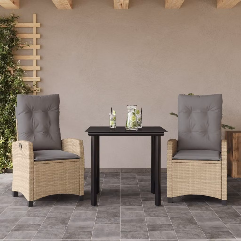Maison Exclusive - Set Pranzo da Giardino 3 pz con Cuscini Beige Misto Polyrattan