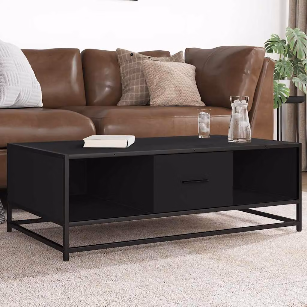 Tavolino da salotto vidaXL in stile industriale nero con piano in MDF e struttura in metallo L: 100 cm, P: 57 cm, H: 35 cm