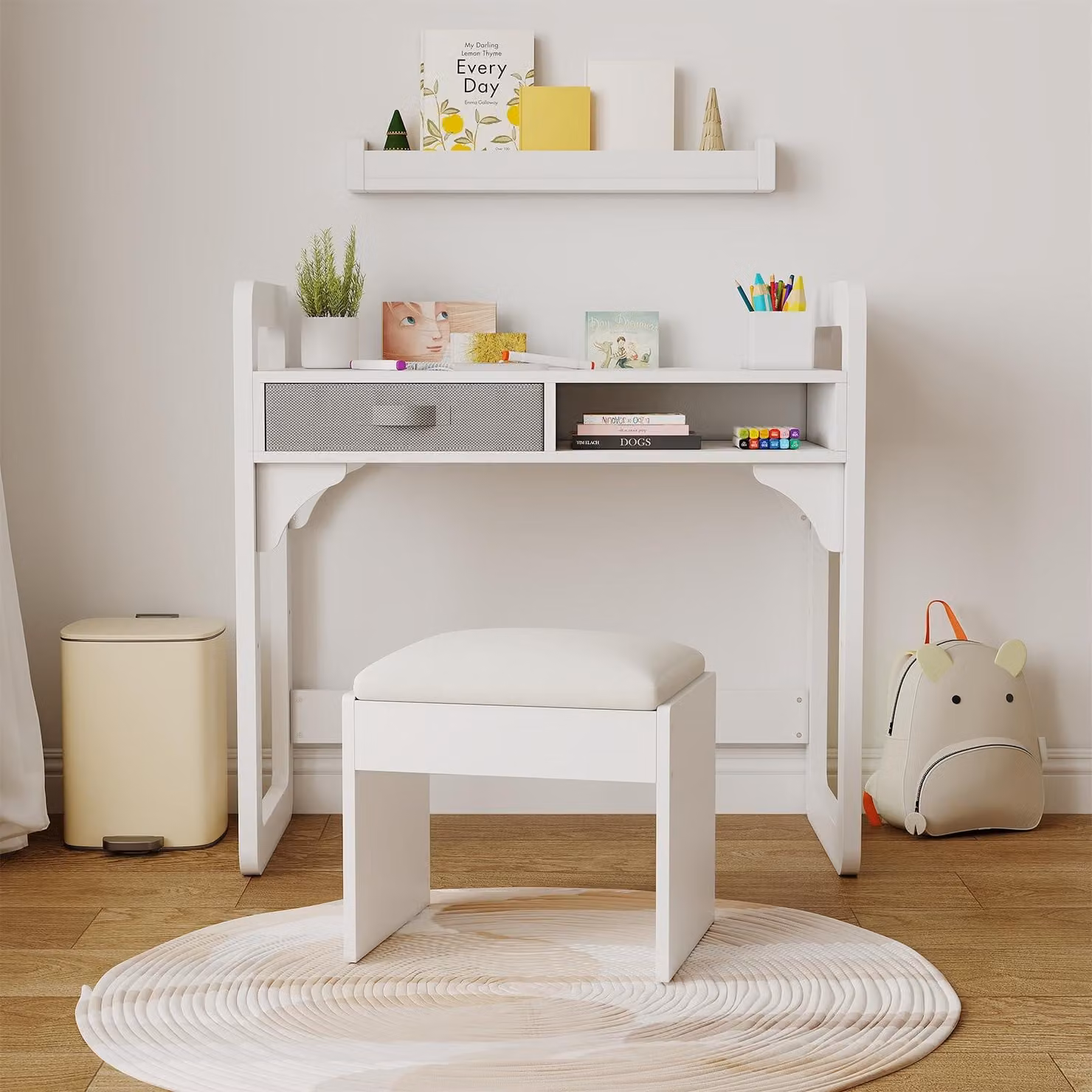Scrivania per bambini con sedia, 2 cassetti, 86x46x80 cm, bianca