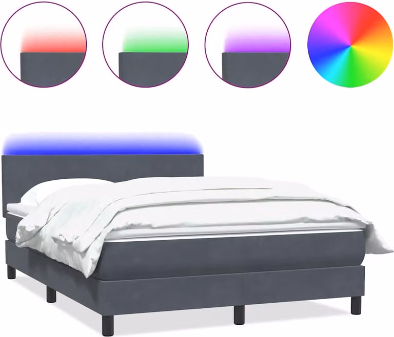 Letto a Molle con Materasso e LED Grigio Scuro 160x210 cm Velluto