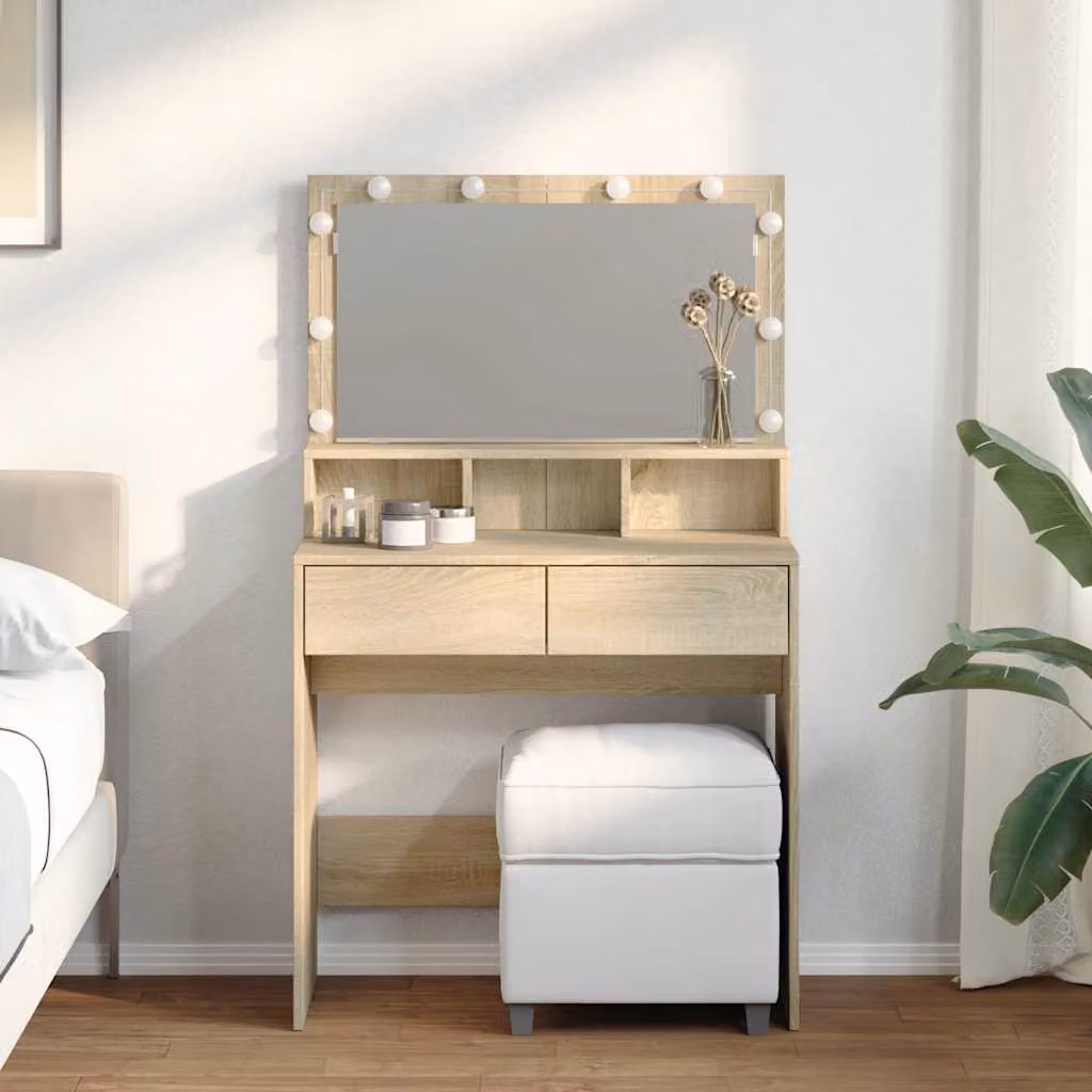 Toeletta con LED vidaXL in Rovere Sonoma, L: 80 cm, P: 41 cm, H: 134,5 cm