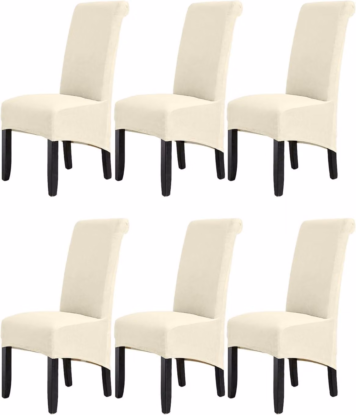 Copri sedie, set da 6, in velluto, color beige, con elastico, per la sala da pranzo