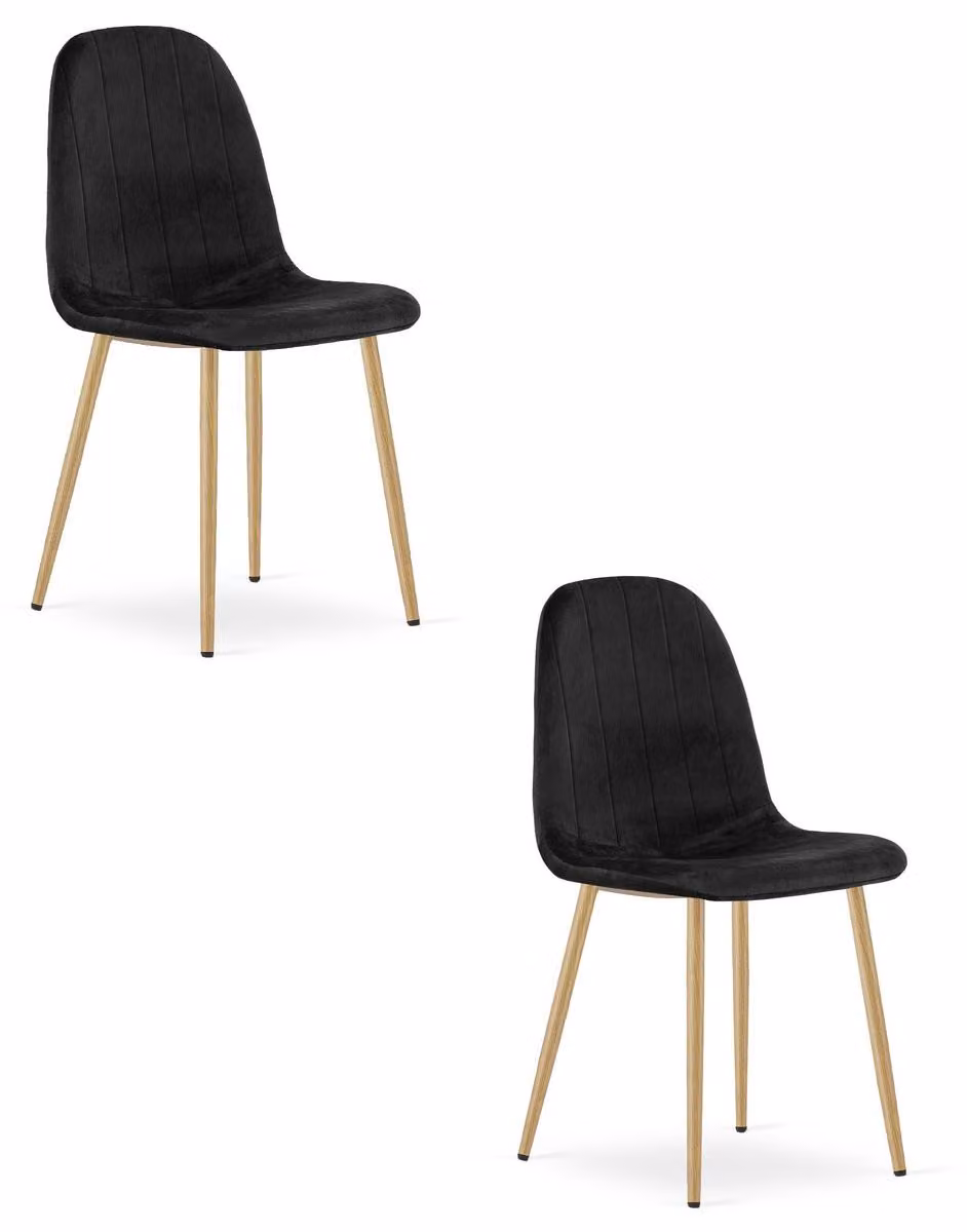 Set di 2 sedie Padva in velluto nero con gambe effetto rovere