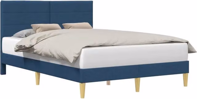 Letto matrimoniale moderno con testiera imbottita in tessuto blu, L: 140 cm, P: 200 cm, H: 96 cm – 1