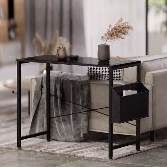 Uniqoos® Scrivania compatta 80 x 40 cm – scrivania salvaspazio con tasca laterale e gancio per cuffie, struttura in metallo robusta, ideale per l'ufficio domestico o per studenti