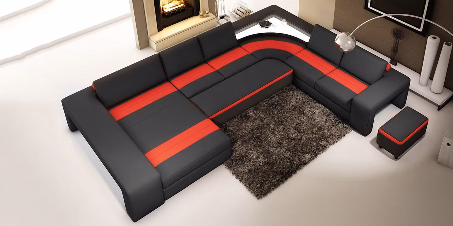 Wohnlandschaft Ecksofa mit LED & USB Sofa Polster Couch Garnitur U-Form Leder