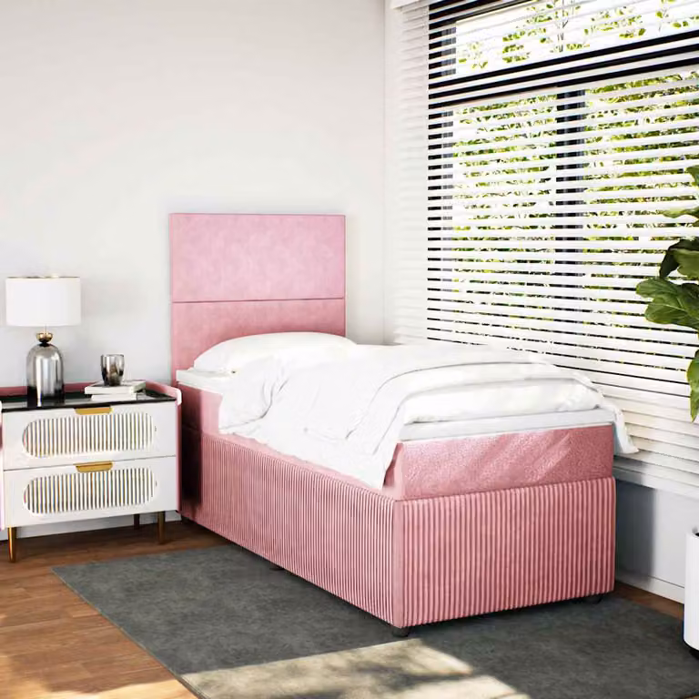 vidaXL Giroletto a Molle con Materasso Ibrido in Velluto Rosa e Bianco L/P/H: 200 x 80 x 150,5 cm