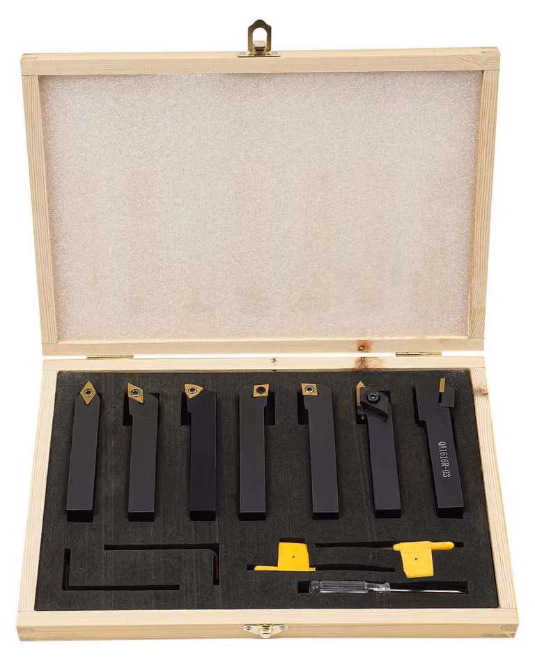 Fresa a morsetto rivestita in titanio - Utensile per fresatrice CNC - Set da 7 pezzi con inserti in metallo duro da 16 mm - Sgrossatura multiangolare - Nero