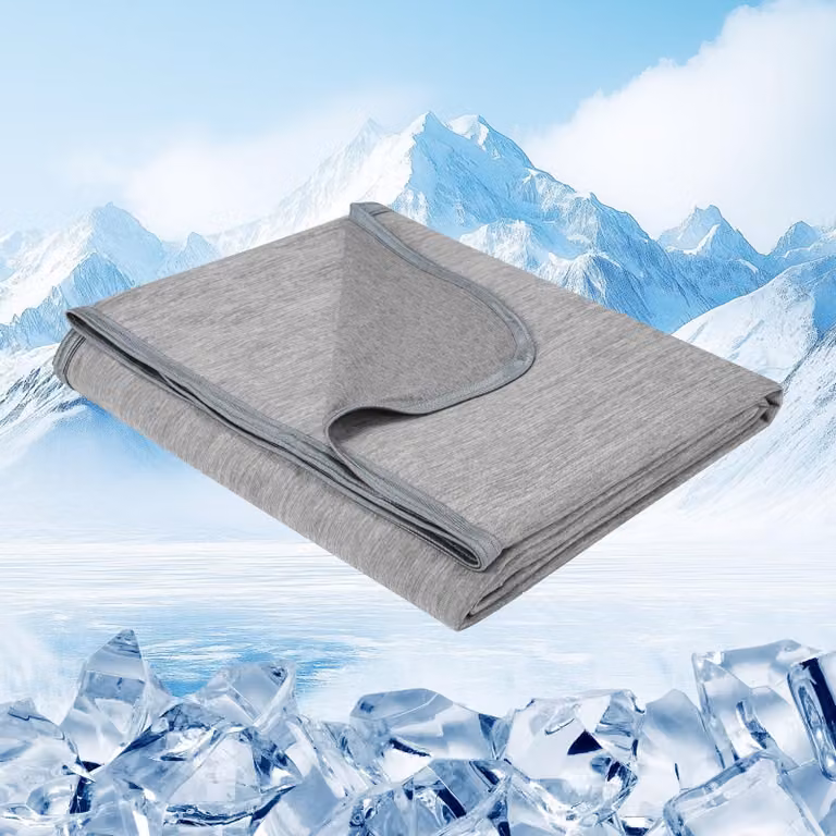 Coperta refrigerante 200x220 cm, grigia, con indice di raffreddamento Q-Max >0,45, ideale per letti matrimoniali